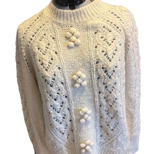 J. Crew Cream Pointelle Cable Knit Sweater Alpaca/Lambswool Never Worn